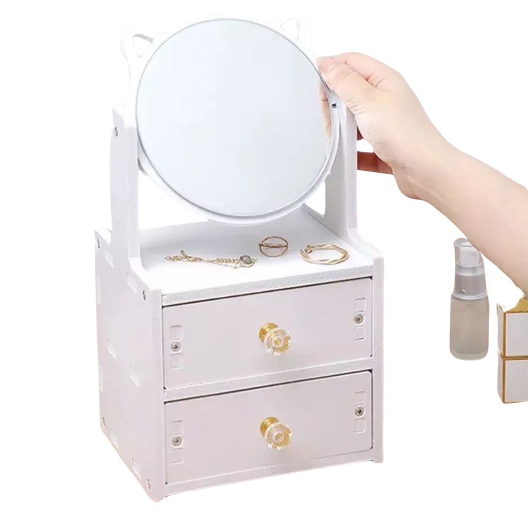 ORGANIZADOR DE MAQUILLAJE CON ESPEJO Y CAJONES