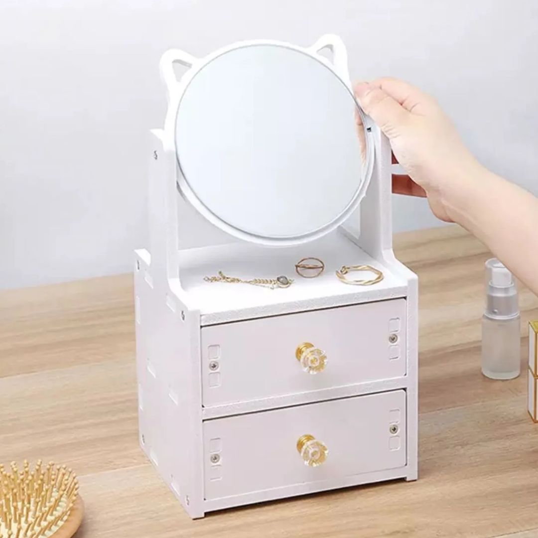 ORGANIZADOR DE MAQUILLAJE CON ESPEJO Y CAJONES