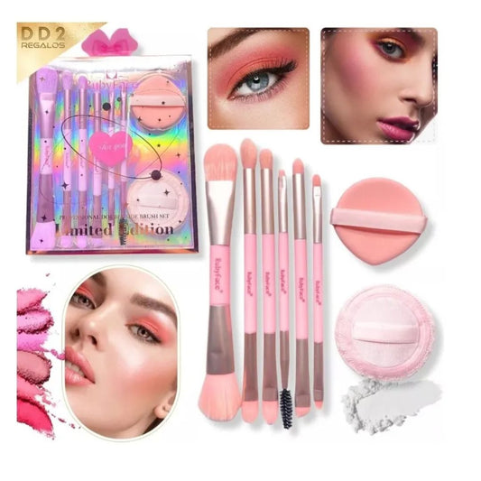 SET X6 BROCHAS DOBLE PUNTA + 2 ESPONJAS PARA MAQUILLAJE